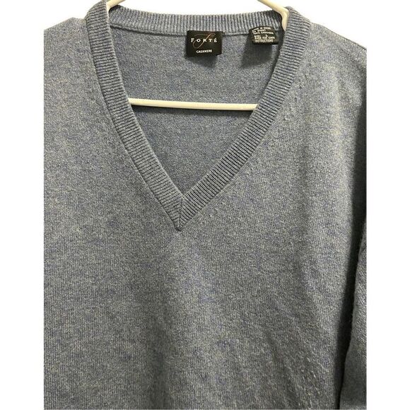 Men's Blue V Neck Forte Pure Cashmere Knit Sweater Size Large - Picture 2 of 4